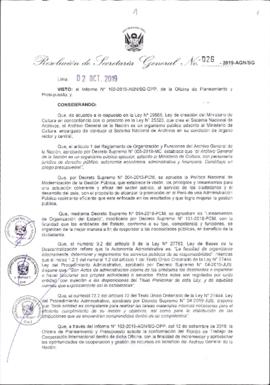 Resolución de Secretaría General N° 026-2019-AGN/SG