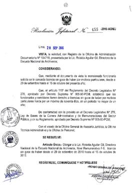 Resolución Jefatural N° 455-2010-AGN/J