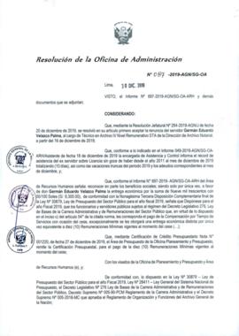 Resolución de la Oficina de Administración N° 087-2019-AGN/SG-OA