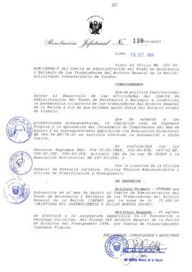 Resolución Jefatural N° 139-1994/AGN/J