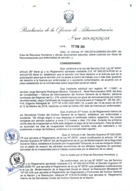 Resolución de la Oficina de Administración N° 014-2019-AGN/SG-OA
