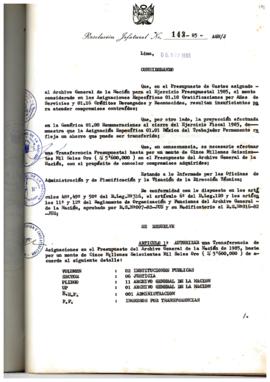 Resolución Jefatural N° 143-1985/AGN/J