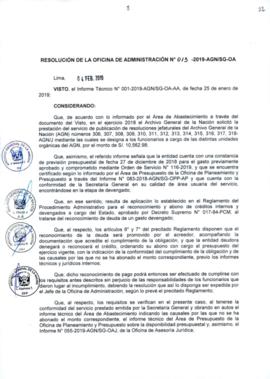 Resolución de la Oficina de Administración N° 013-2019-AGN/SG-OA