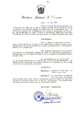 Resolución Jefatural N° 095-1994/AGN/J