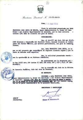 Resolución Directoral N° 16-84-AGN/OA