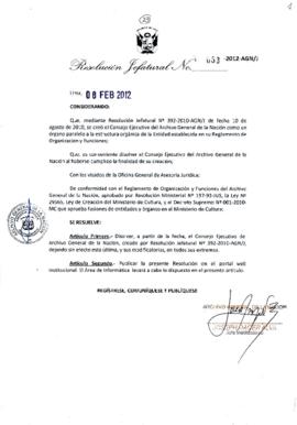 Resolución Jefatural N° 053-2012-AGN/J