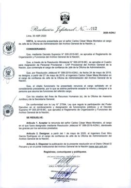 Resolución Jefatural N° 062-2020-AGN/J