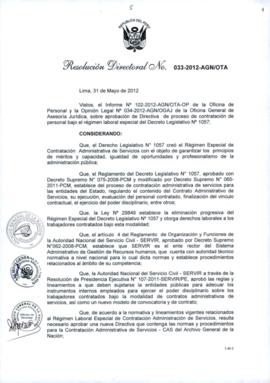 Resolución Directoral N° 033-2012-AGN/OTA