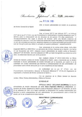 Resolución Jefatural N° 014-2002/AGN/J