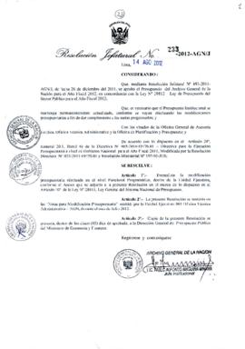 Resolución Jefatural N° 233-2012-AGN/J