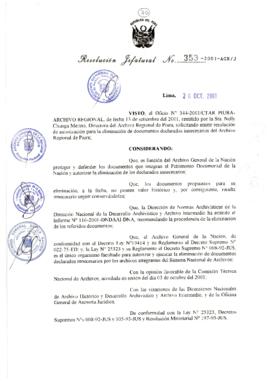 Resolución Jefatural N° 353-2001/AGN/J