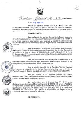 Resolución Jefatural N° 122-2011-AGN/J