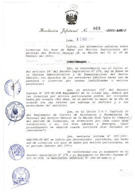 Resolución Jefatural N°069-2001/AGN/J