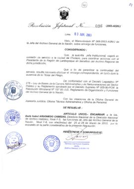 Resolución Jefatural N° 096-2003-AGN/J