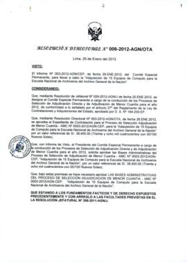 Resolución Directoral N° 006-2012-AGN/OTA