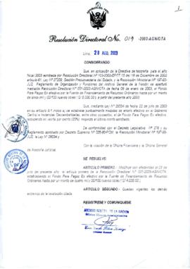 Resolución Directoral N° 019-2003-AGN/OTA