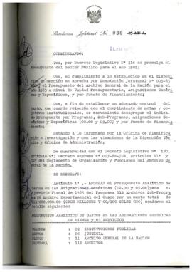 Resolución Jefatural N° 030-1985/AGN/J