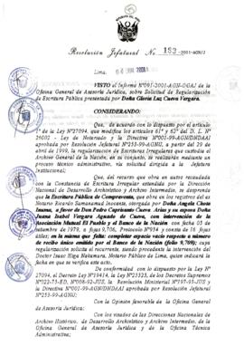 Resolución Jefatural N° 183-2001/AGN/J