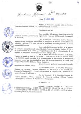 Resolución Jefatural N° 027-2003-AGN/J