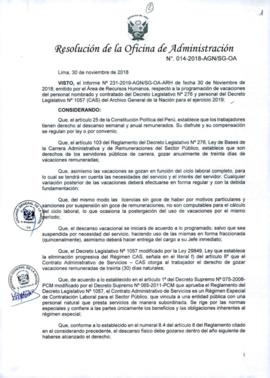 Resolución de la Oficina de Administración N° 014-2018-AGN/SG-OA