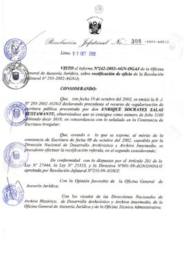 Resolución Jefatural N° 308-2002/AGN/J