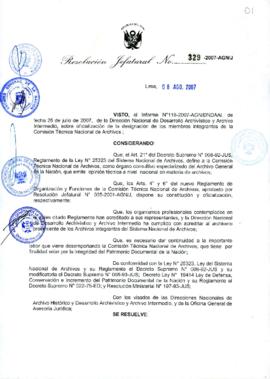 Resolución Jefatural N° 329-2007-AGN/J