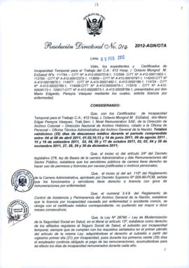 Resolución Directoral N° 016-2012-AGN/OTA