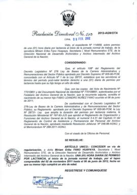 Resolución Directoral N° 013-2012-AGN/OTA