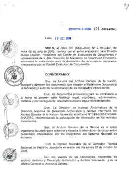Resolución Jefatural N° 401-2008-AGN/J