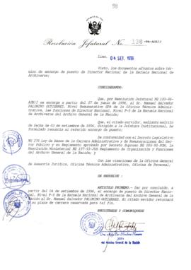 Resolución Jefatural N° 138-1996/AGN/J
