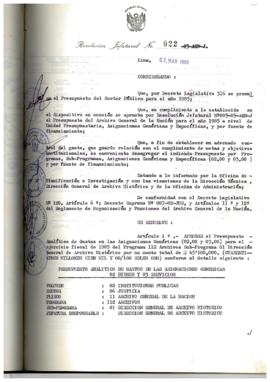 Resolución Jefatural N° 022-1985/AGN/J