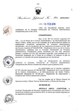Resolución Jefatural N° 084-2010-AGN/J