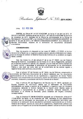 Resolución Jefatural N° 035-2014-AGN/J
