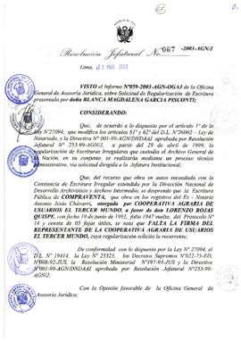 Resolución Jefatural N° 067-2003-AGN/J