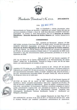 Resolución Directoral N° 022-2012-AGN/OTA