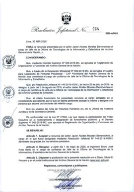 Resolución Jefatural N° 064-2020-AGN/J