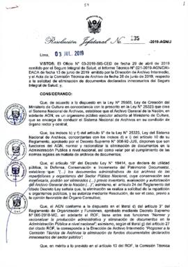 Resolución Jefatural N° 135-2019-AGN/J