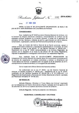 Resolución Jefatural N° 392-2014-AGN/J