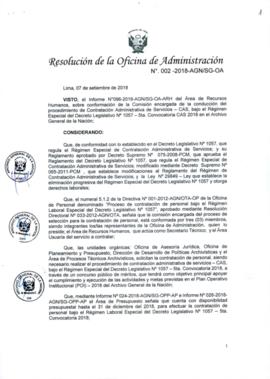 Resolución de la Oficina de Administración N° 002-2018-AGN/SG-OA