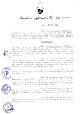 Resolución Jefatural N° 065-2000/AGN/J