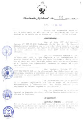 Resolución Jefatural N° 232-2001/AGN/J