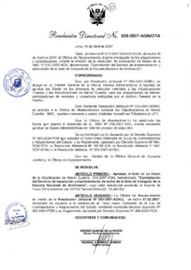 Resolución Directoral N° 020-2007-AGN/OTA