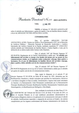 Resolución Directoral N° 015-2013-AGN/OTA