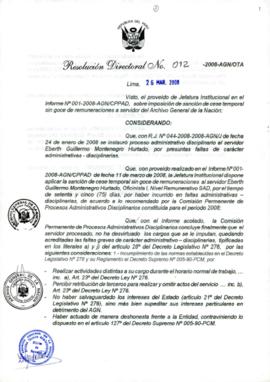 Resolución Directoral N° 012-2008-AGN/OTA