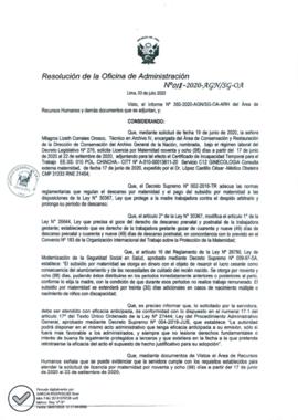 Resolución de la Oficina de Administración N° 018-2020-AGN/SG-OA
