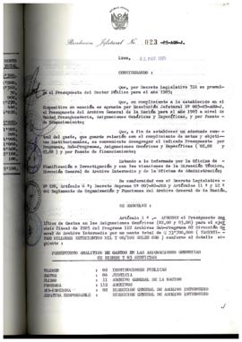 Resolución Jefatural N° 023-1985/AGN/J