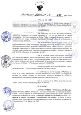 Resolución Jefatural N° 230-2002/AGN/J