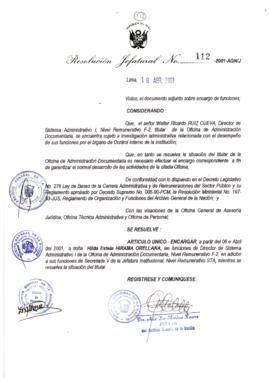 Resolución Jefatural N°112-2001/AGN/J