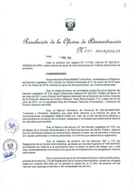 Resolución de la Oficina de Administración N° 025-2019-AGN/SG-OA