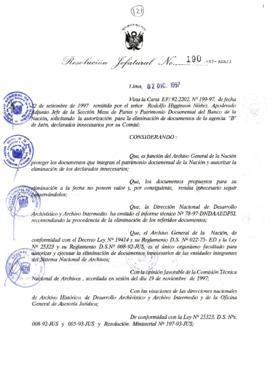 Resolución Jefatural N° 190-1997/AGN/J